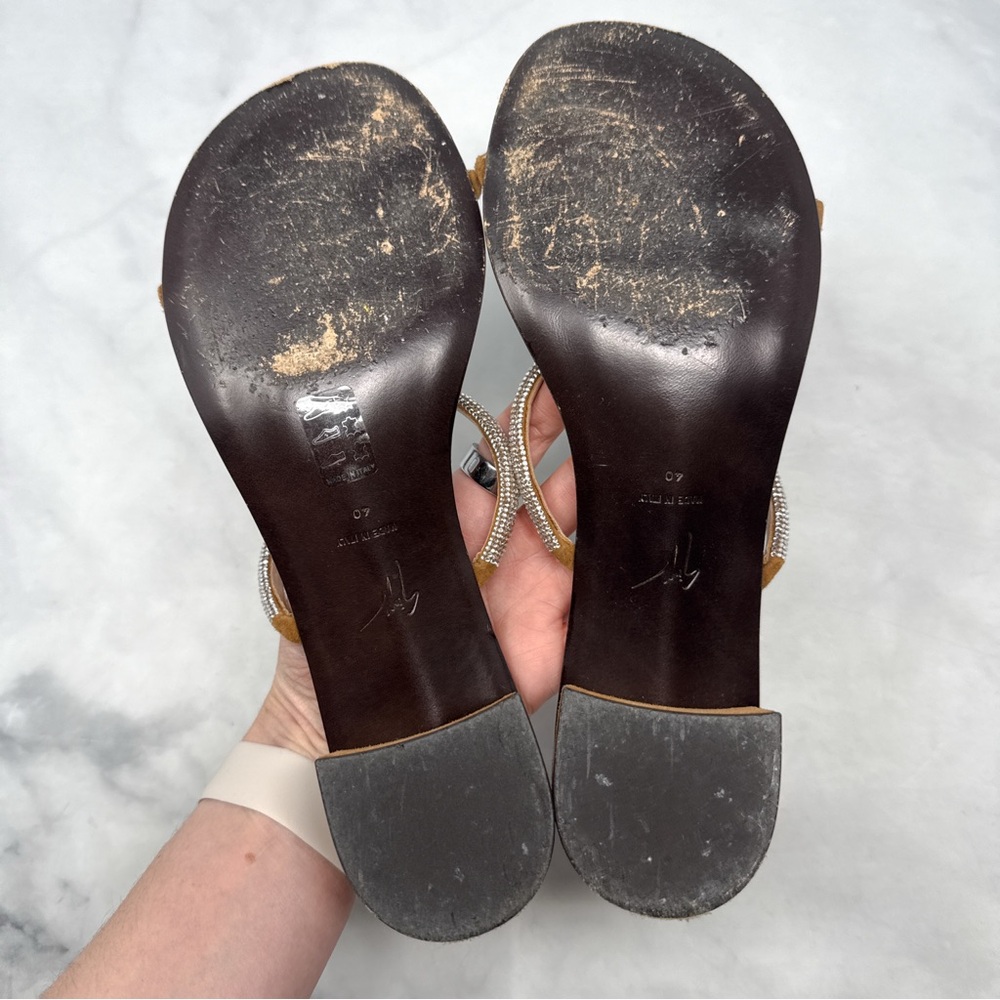 Giuseppe Zanotti Suede Rhinestone Minimalist Mule Sandal Heels Brown 40 - Picture 10 of 14